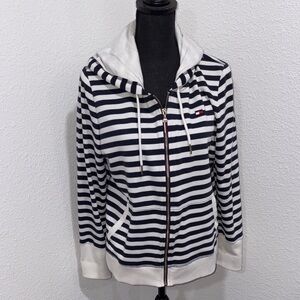 Tommy Hilfiger Navy and White Striped Zip-Up Hoodie